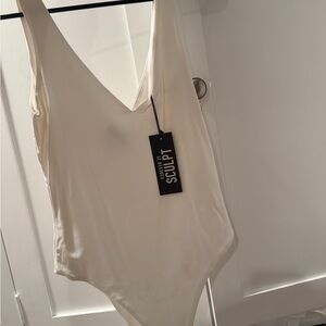 Forever 21 Cream V-Neck Sculpt Bodysuit